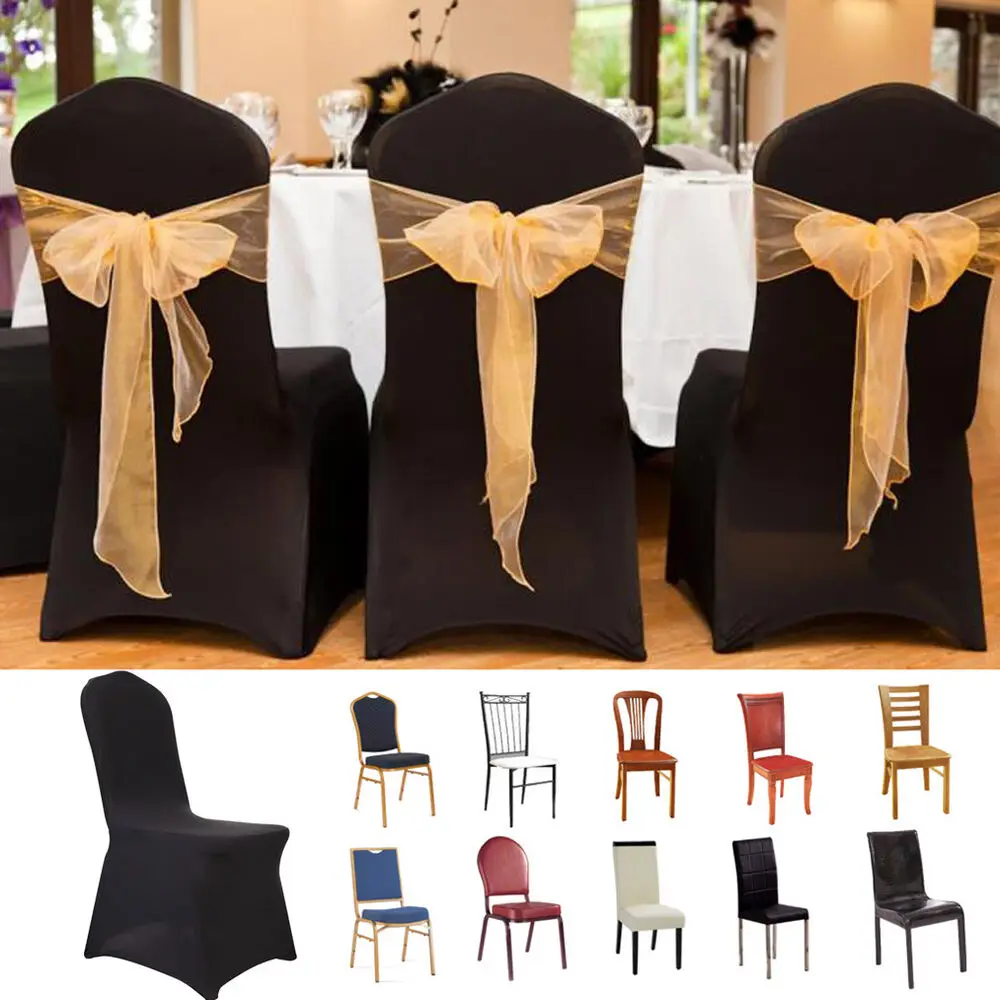 

Black Spandex Chair Cover Stretch Removable Slipcover Dining Room Wedding Christmas Party Banquet Birthday Decoration 50/100pcs