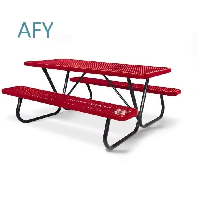 Outdoor Metal Picnic Table Set for 6ft 8ft Patio Backyard Camping Garden Dining with Benches Steel Commercial Grade Outdoor