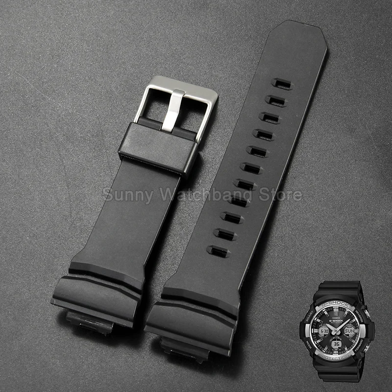 Silicone Watch Bracelet Replacement 16mm Black Special Interface for Casio GD100 GLS100 GA-150/400 5229 5255 GAS 100 Watchband