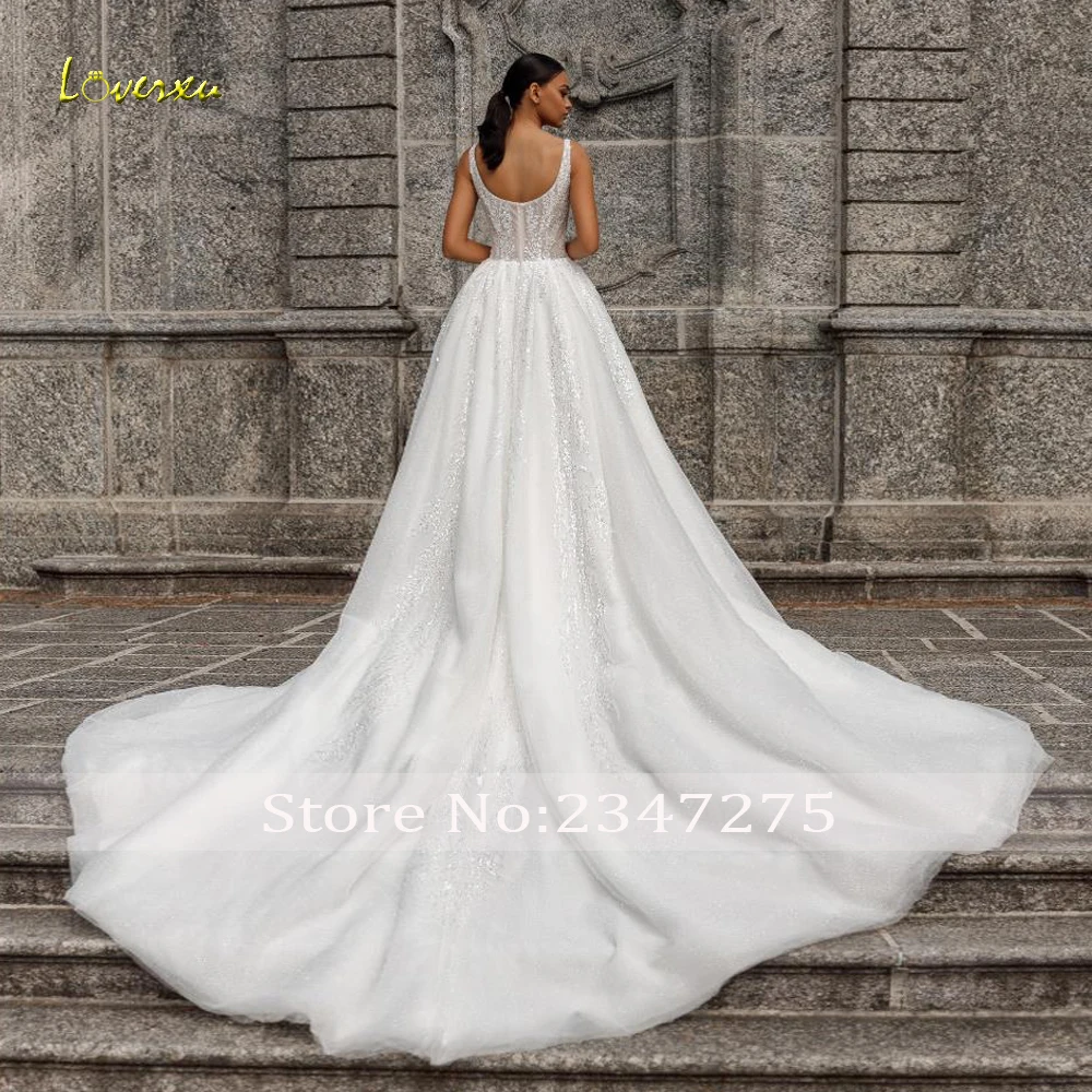 Suknie ślubne Loverxu w kształcie litery A, seksowne, z dekoltem w łódkę, bez rękawów, Vestido De Novia, koronkowe hafty, vintage, szyte na miarę suknie ślubne.