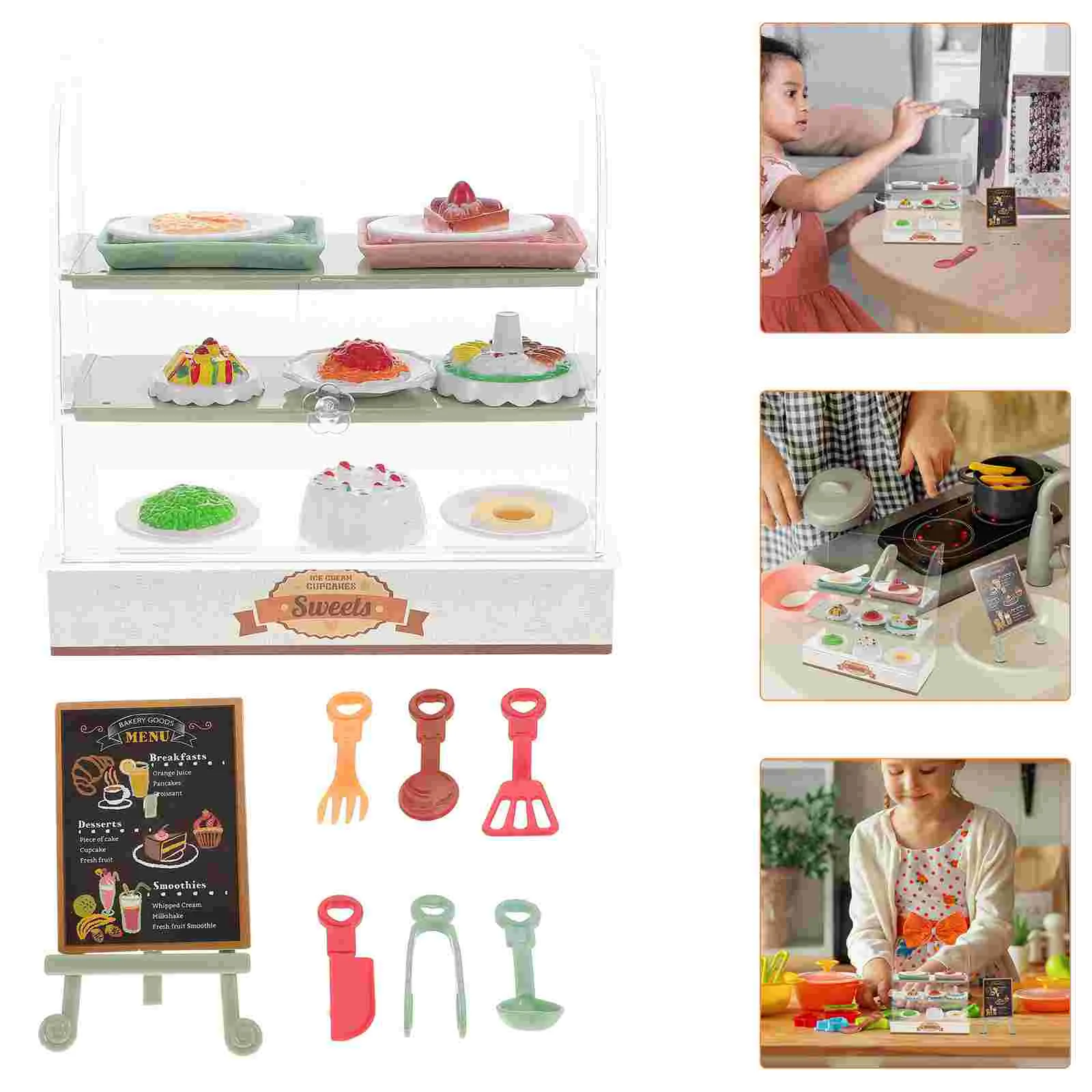 Cake Cabinet Simulation Toy Child Toys for Girls Kids Plastic Microwave Miniature Bakery
