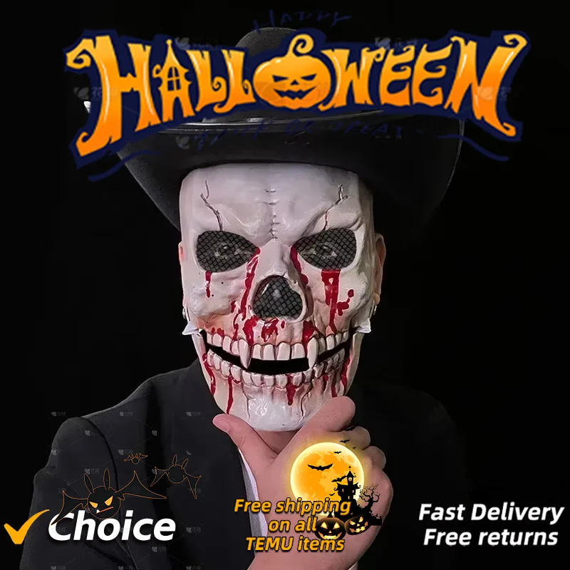 Halloween Horror Skull Head Capa, Plástico, Vestir Material, Boca Simulação, Novo