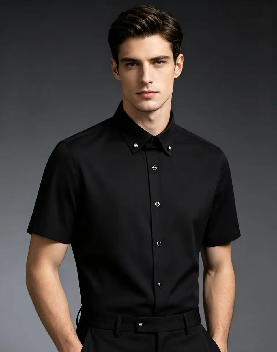 Men's Slim Fit Solid Color Short Sleeve Business Casual Shirt Button down Wrinkle Resistant Blouse 3 Colors S-XXL