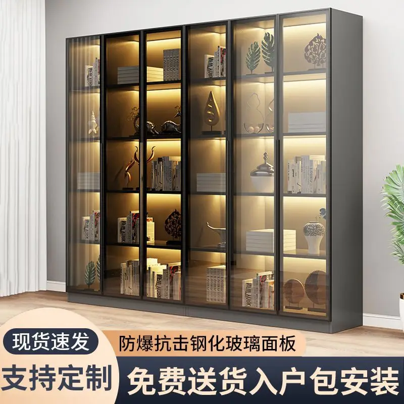 

Glass door bookcase combination floor-to-ceiling display cabinet, living room figure Gundam storage wine cabinet