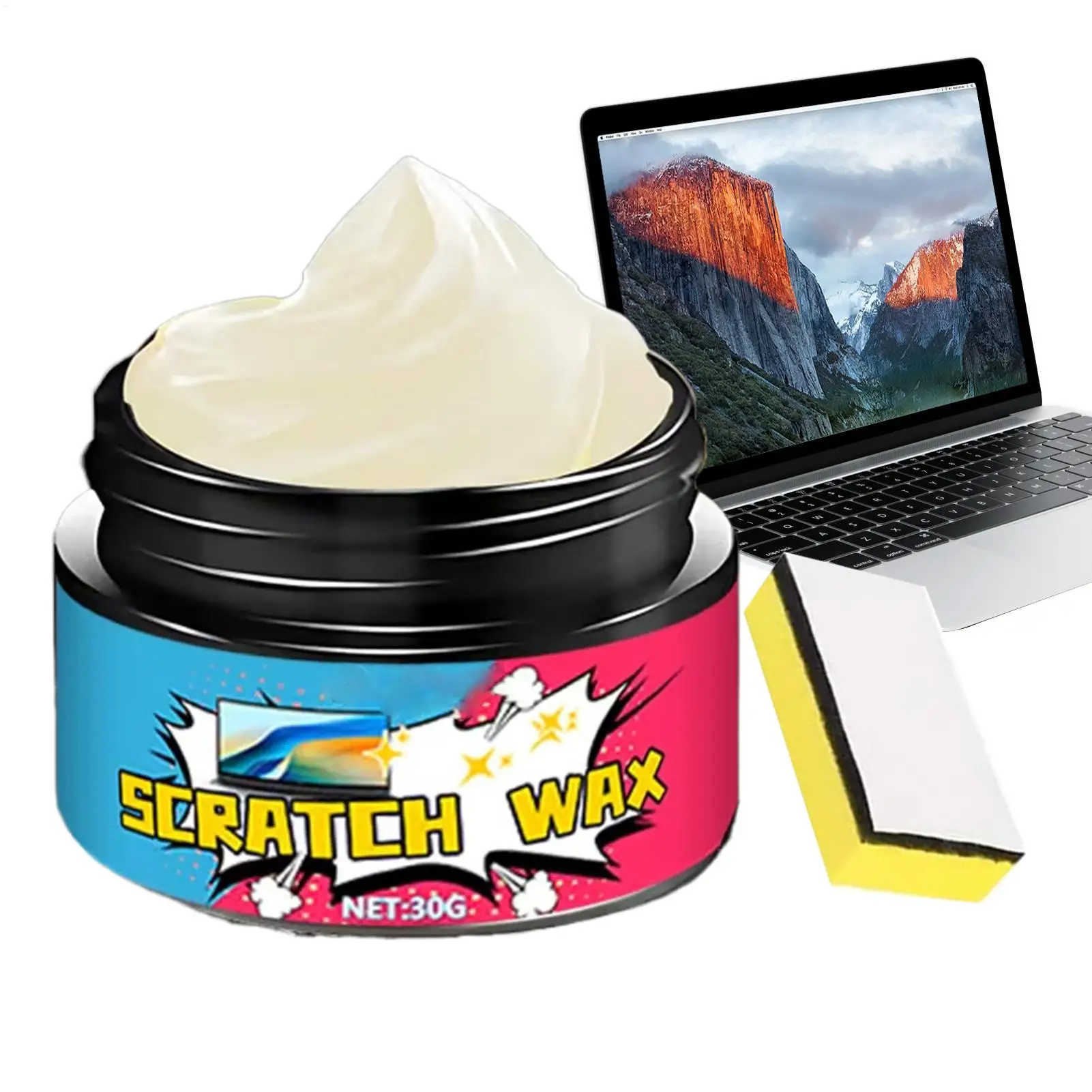 

Средство для удаления царапин с ноутбуков, полирующий воск 30 г с губкой для металлических корпусов, бережно восстанавливает и защищает рамку экрана, для использования в путешествиях