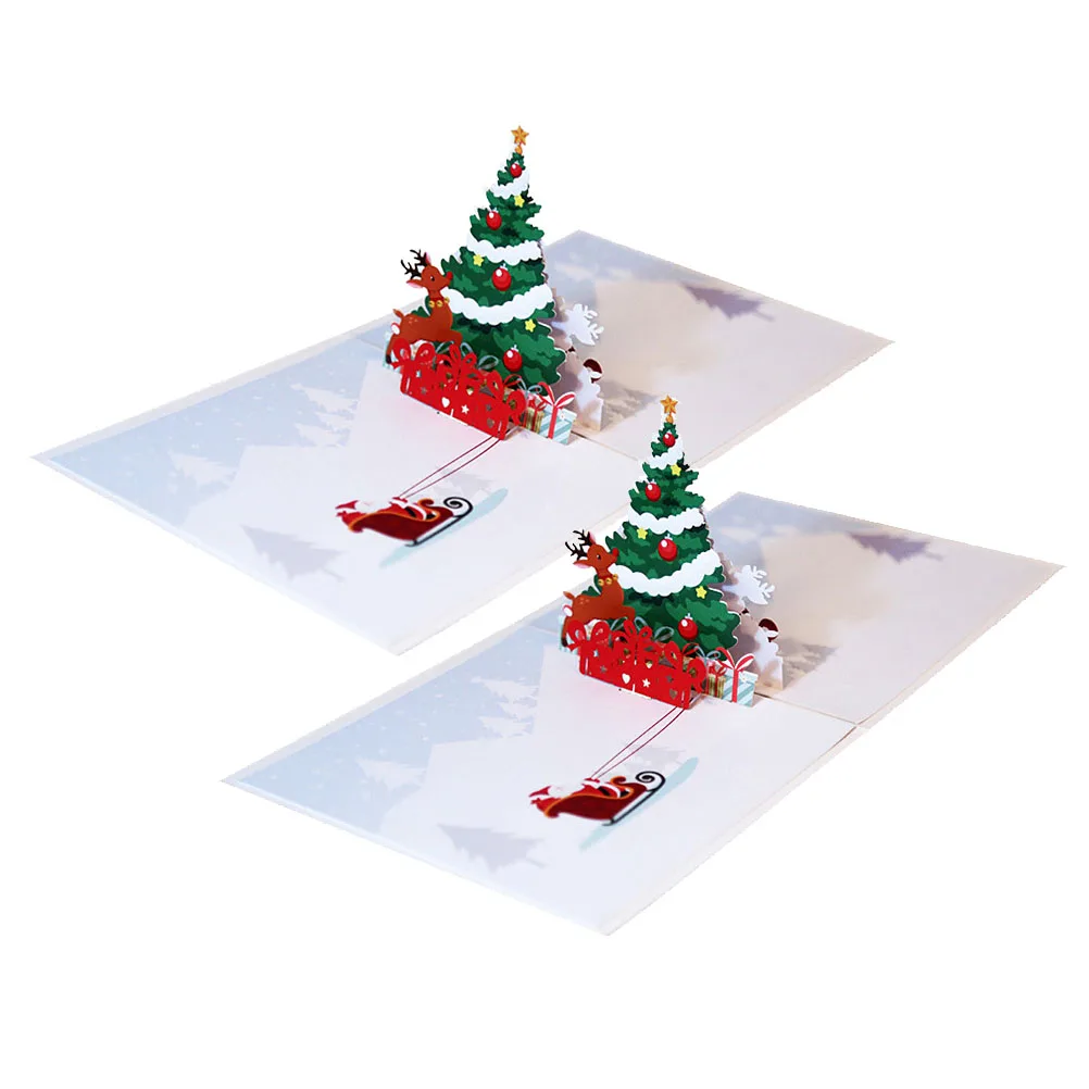 

2Pcs Christmas Tree Deer Cards Eco Friendly Paper Ideal for Families Friends Suitable as Party Invitation or Gift for Christmas