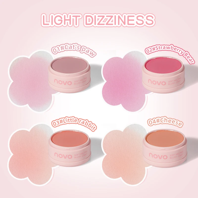 Lovely Pink Bows Powder Blusher Soft Matte Blush Cream 4 Colors Long Lasting Natural Rouged Cheeks Apricot Pink Blusher Makeup