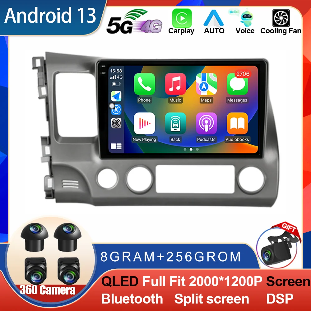 

Android 13 2Din для Honda Civic 2005-2012 4G Автомобильное Стерео Радио мультимедийный видеоплеер навигация GPS головное устройство Carplay WIFI BT