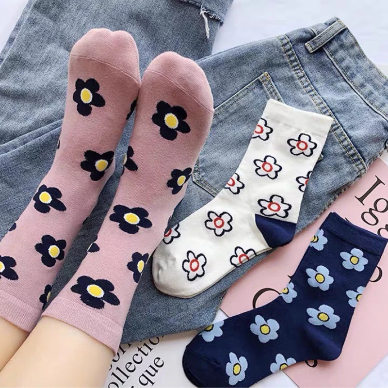 Autumn Winter Sock Women Korea Style Flower Pattern Print Short Socks Cute Streetwear Girls Fashion Women Socks носки женские