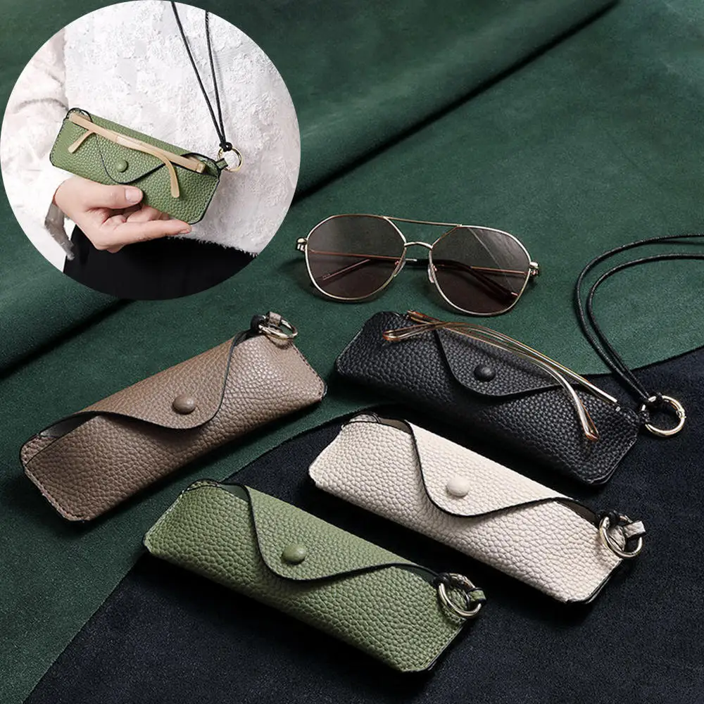 Portable Lychee Pattern Glasses Bag Pu Leather  Hanging Neck Eyeglasses Pouch Sunglasses Organizer Fashion Myopia Storage Box