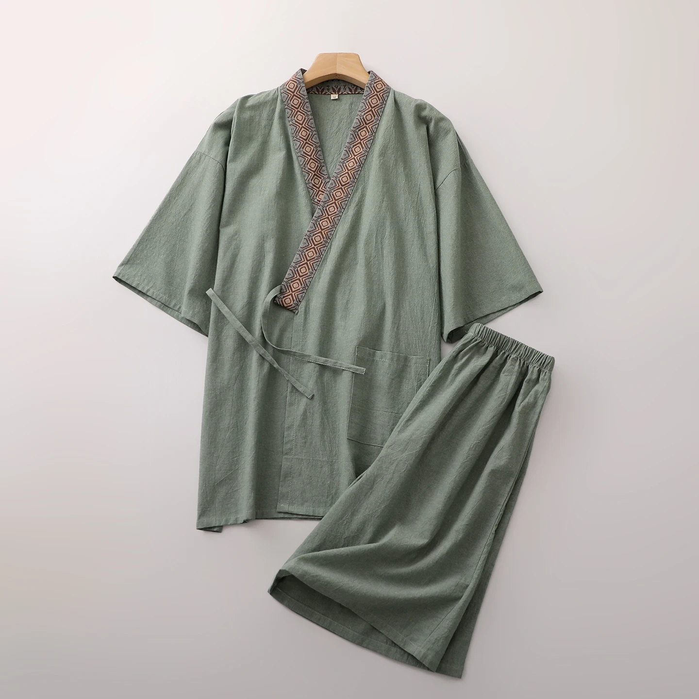 donne-o-uomini-unisex-tradizionale-cardigan-pantaloncini-pigiama-set-confortevole-cotone-splicing-indumenti-da-notte-sudore-abbigliamento-al-vapore-d0105