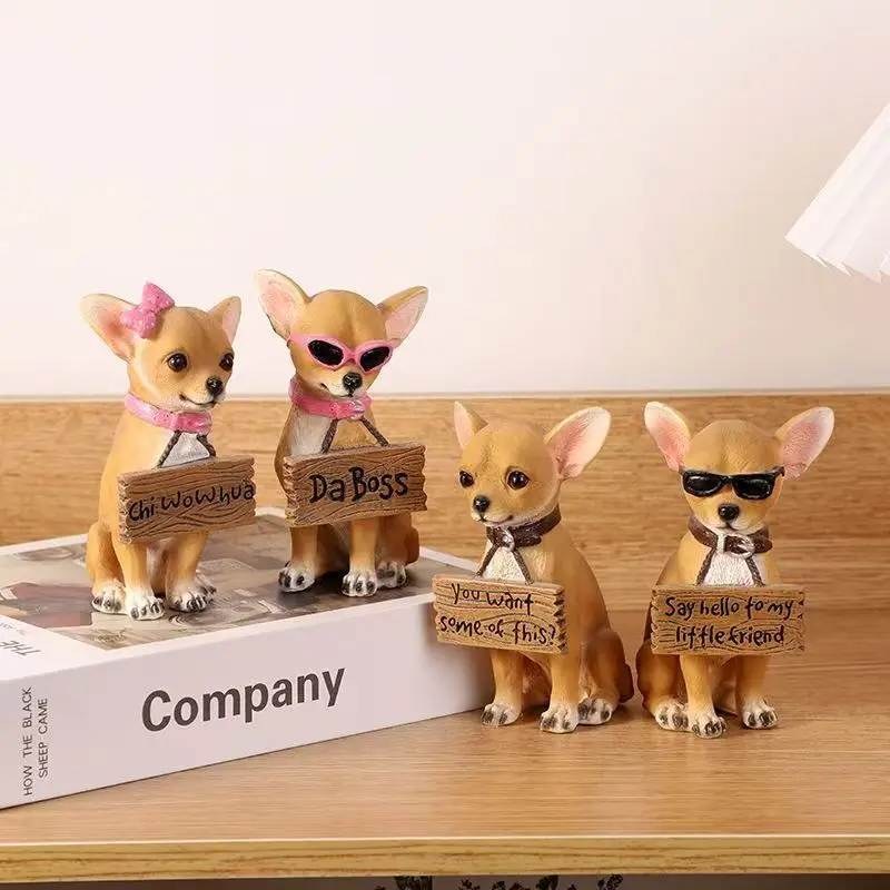 Chihuahua-Hunde-Statue, 10,5 cm, handbemalt, realistisch, niedlich, Kunstharz, Tierskulptur, Zuhause, Schreibtisch, Regal, Dekoration, Geschenk für Haustierliebhaber