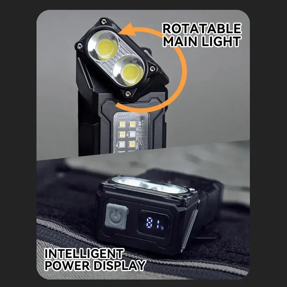 Multifunctional Ajustable Angle LED Flashlight Outdoors Mini Work Light Portable USB Rechargeable Light with Backpack Strap