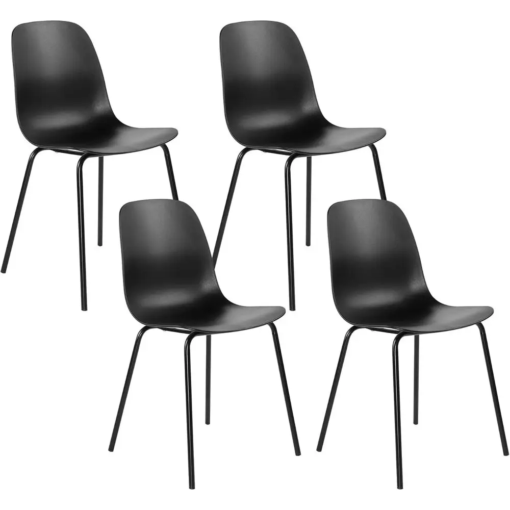Set of 4 Waterproof Plastic Dining Chairs with Armrests and Metal Legs for Kitchen, Dining Room, and Outdoor Use