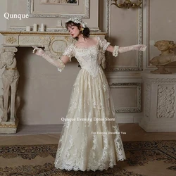 Qunque Customized Princess Wedding Dresses Corset Short Cap Sleeves Bride Dresses Robe De Mariee Lace Appliques Wedding Gowns