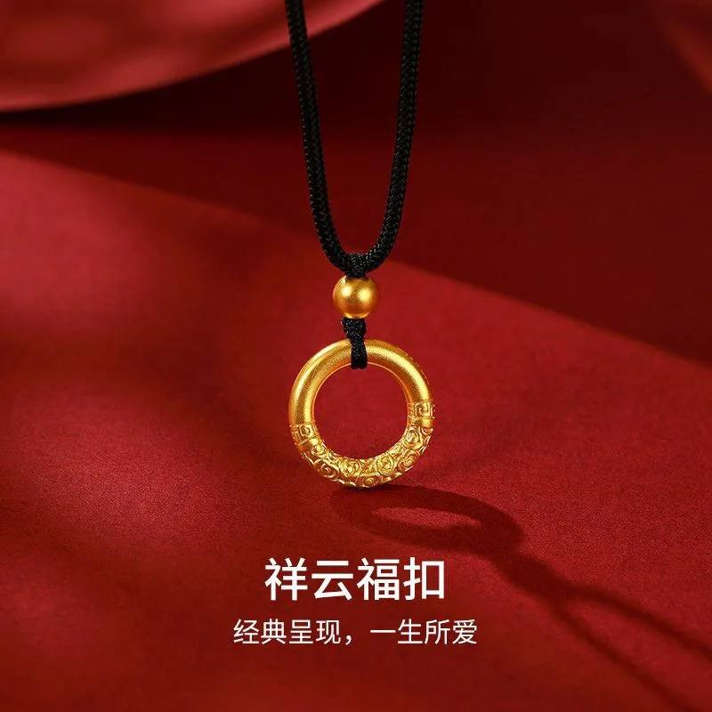 Palace style 9999 24K real gold women's woven flower hollow transfer bead gold necklace pendant