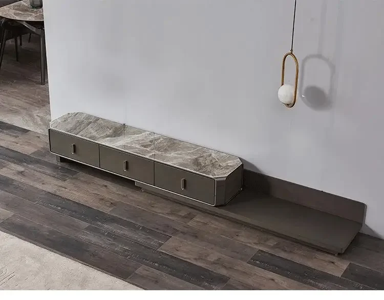 Light luxury square rock panel TV cabinet   simple living room telescopic solid wood floor cabinet telescopic combination