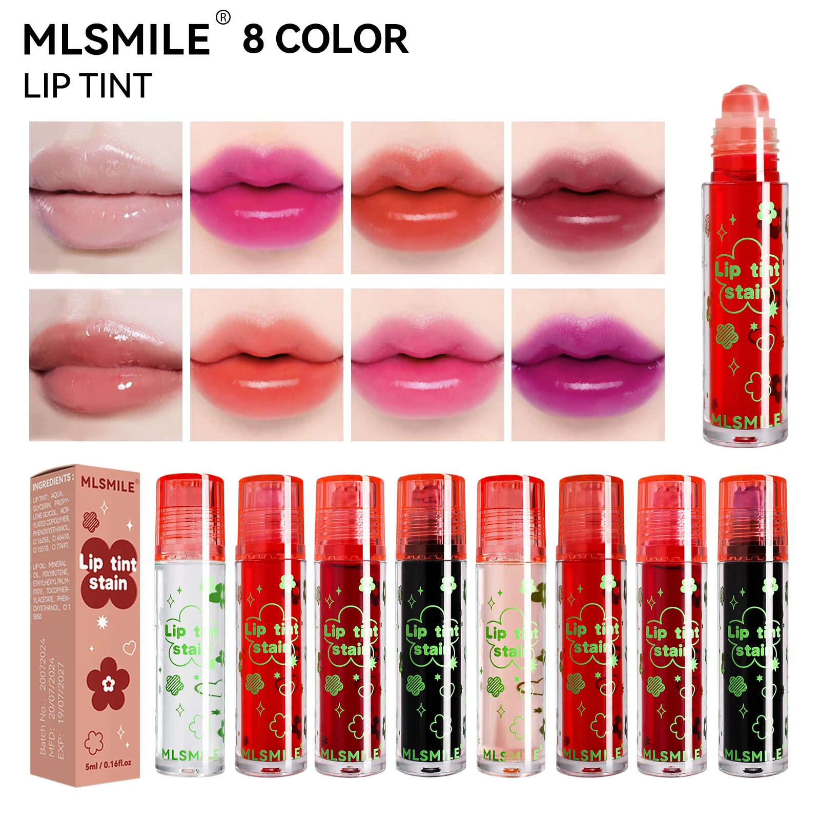 أحمر شفاه سائل بلون الخدود والشفاه ، كوب غير لاصق ، صبغة عالية ، يدوم طويلاً ، ألوان زاهية ، 8 ألوان ، 1: 1