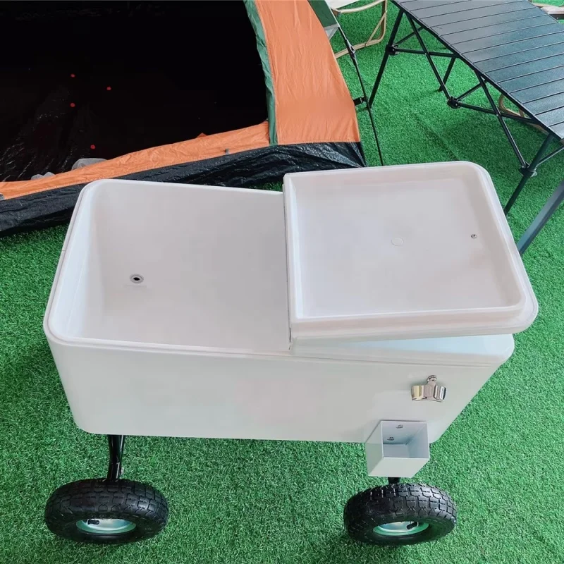 Household 80QT Ice Insulated Vehicle Multifunction Convenient Metal Cooler Wheeled Trolley for BBQ Beach Parties