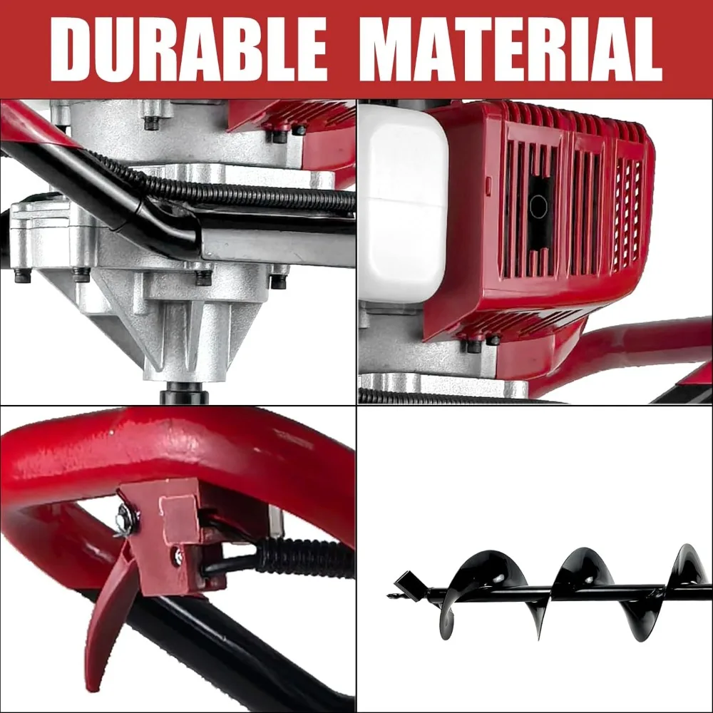 حفار ثقب آخر يعمل بالغاز ثنائي الأشواط - مثقاب أرضي بقدرة 1800 وات مع 4، 6، 8 لقم ثقب و3X 10 قضبان تمديد - فتحة شديدة التحمل