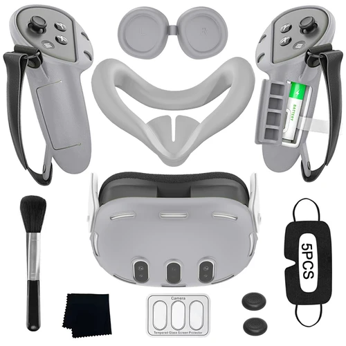 Imagen 1 del producto Accesorios VR para Oculus/Meta Quest 3/3s/2 Kit de funda de silicona 9 en 1, carcasa de auriculares, cubierta facial, funda de agarre de controlador, Idea de regalo