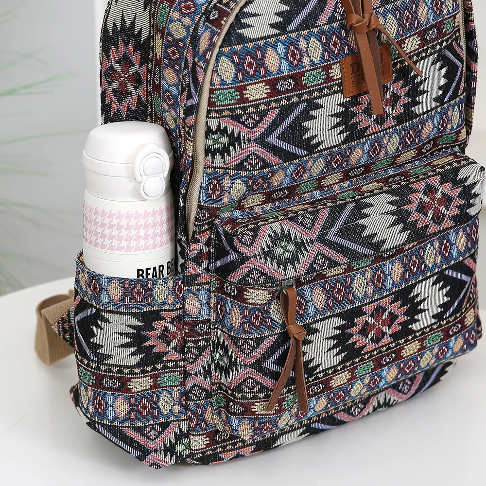 سميكة المطرزة النسيج حقيبة السفر السيدات سعة كبيرة حقيبة كتف حقيبة مدرسية حقيبة الأمتعة حقيبة كمبيوتر محمول نمط العرقية