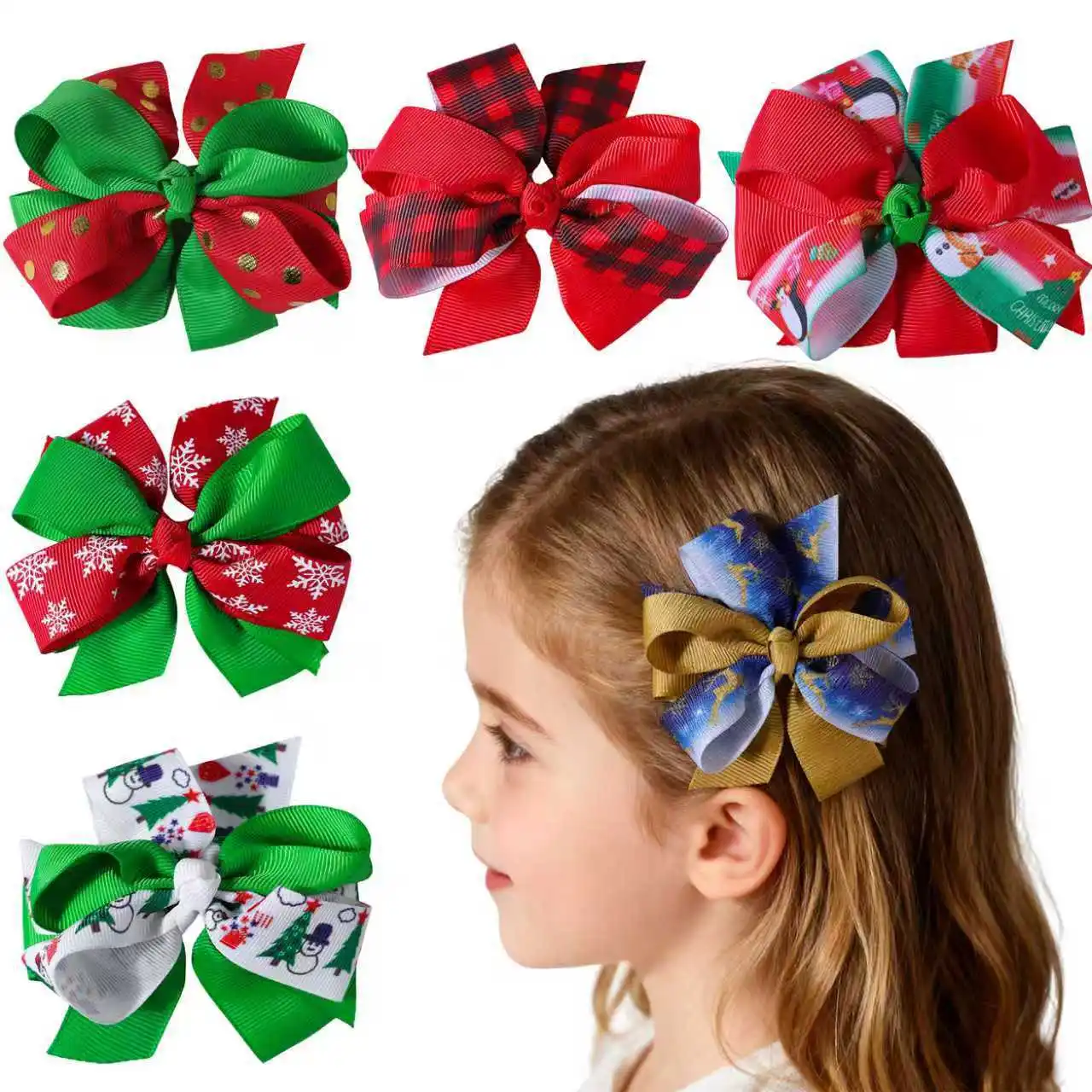 

60 PCS/Lot, 2025 New Christmas Ribbon Bow Hair Clips For Children Girls Holiday Gift