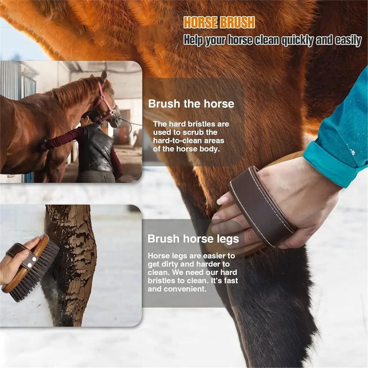 Equine Stiff Body Horse Brush. Equine Grooming Tools. Effortlessly Removes Mud, Sweat and Dirt From Your Horses Hair.
