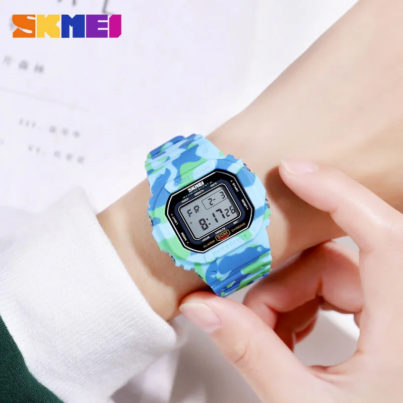 SKMEI Colorful Watches PU Transparent Shockproof Teenager Multi-functional sports waterproofing Wristwatches Digital reloj mujer