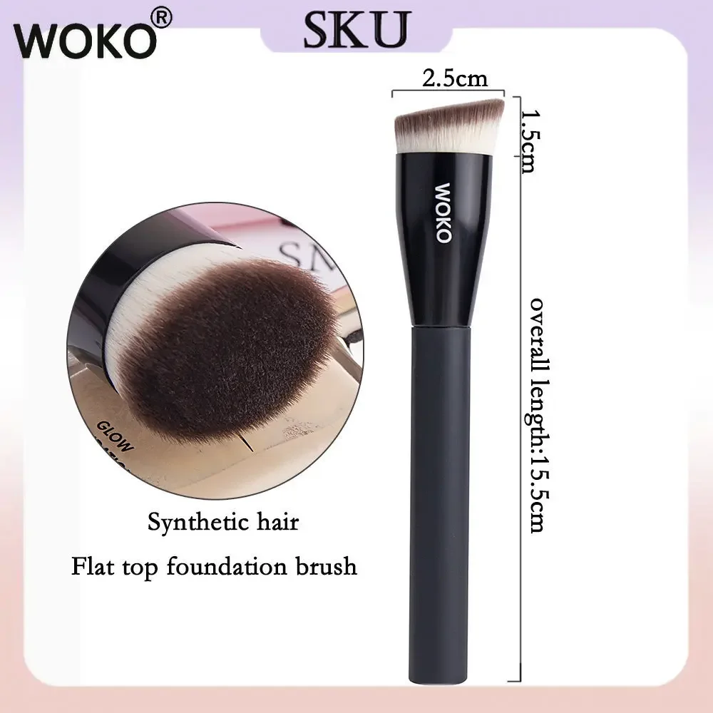 Kuas rias Foundation atas datar kuas Foundation cair kontur wajah rambut sintetis bersudut datar alat rias pengilap Bronzer