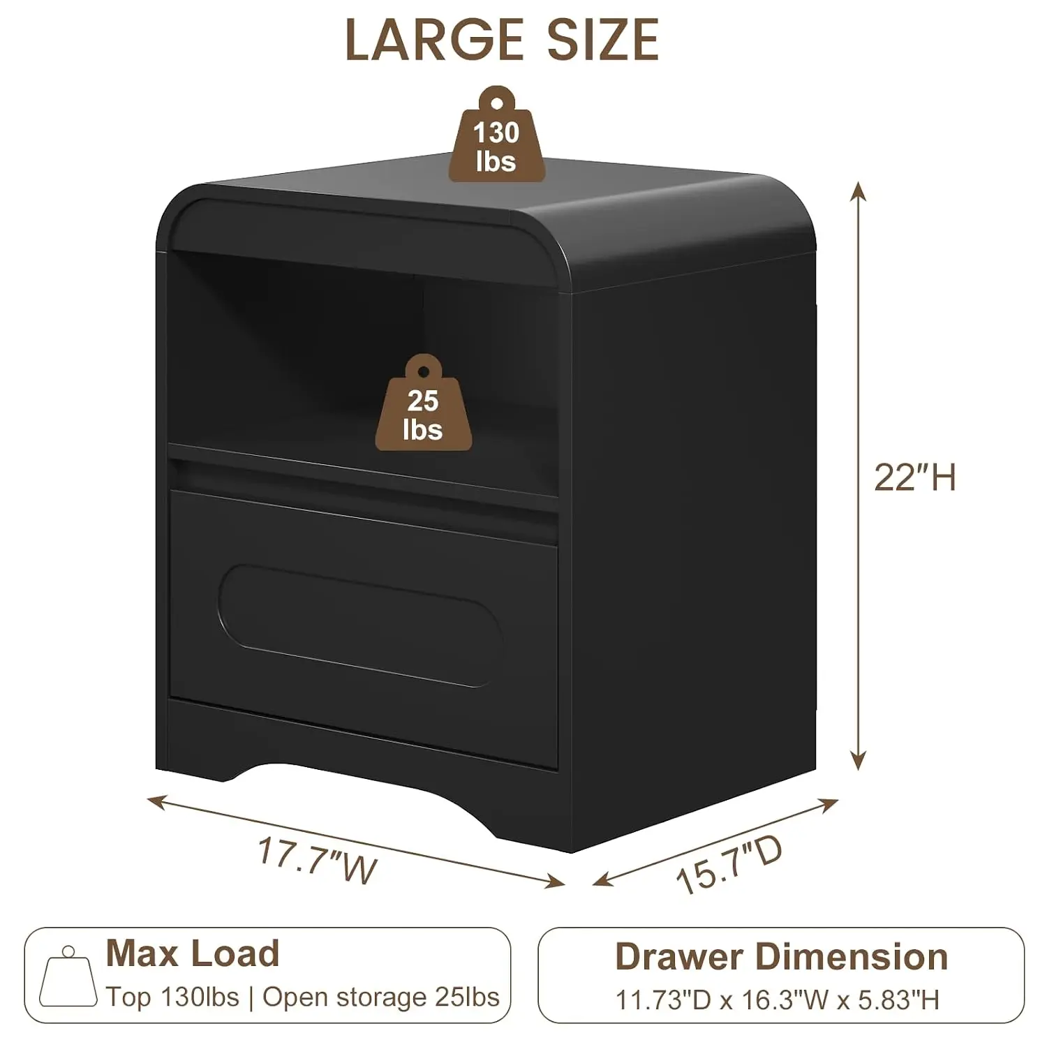 Black Nightstand Set of 2, Modern Night Stand with Drawers, Wood Nightstand | 22
