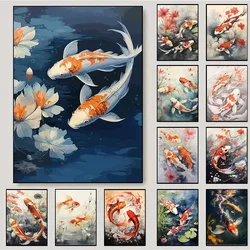 Classic Japanese Good Luck Red Koi Fish Landscape Posters Hd Prints Canvas Painting Wall Art Pictures for Living Room Home Decor