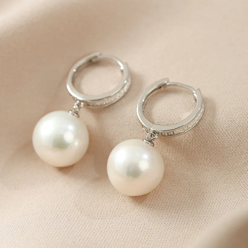 

Pearl Dangle Earrings 9-10mm Natural White Pearls Genuine Earrings Free Shipping for Women 925 Sterling Silver Wedding Gifts