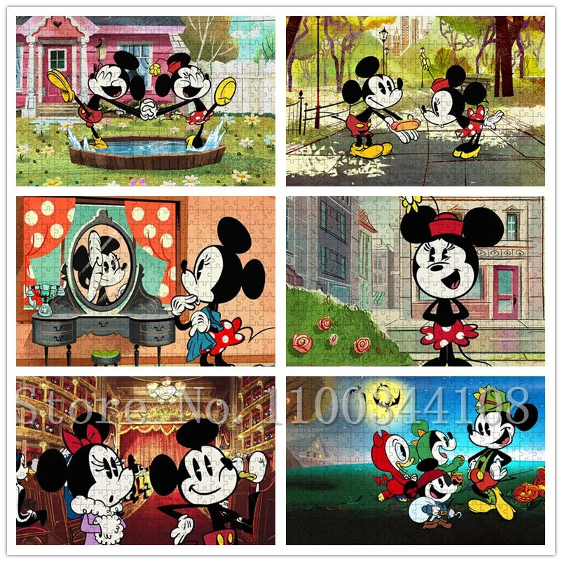 

300/500/1000 Pcs Disney Cartoon Jigsaw Puzzles for Adults Mickey Minnie Mouse Classical Puzzles Children Education Assemble Toys