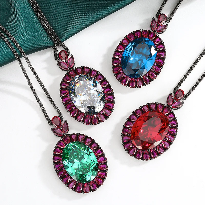 New jewelry with copper base, gold-plated red corundum egg-shaped pendant necklace, stone size 15*20