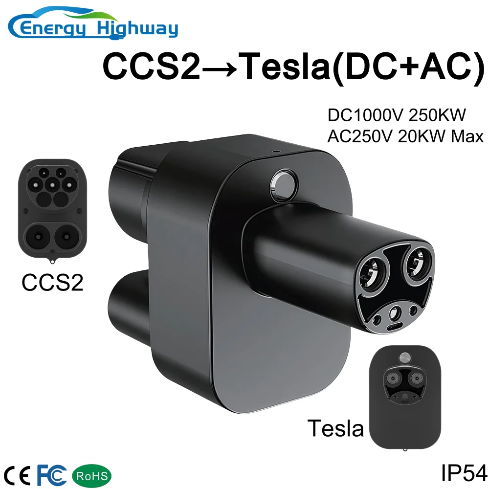 

Energy highway to Tesla AC+DC Adapter Fit for Tesla Model 3/X/Y Made in USA CCS2 Combo Adapter Support CCS2 and Type2 EV Charger