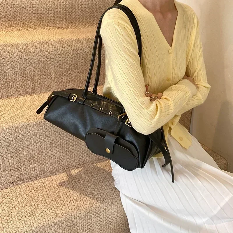 Buckle Decoration Fashion PU Shoulder Bag Solid Large Capacity All-match Handbag 2024 Hot Sale Bags for Women Bolsa Bolsa Mujer