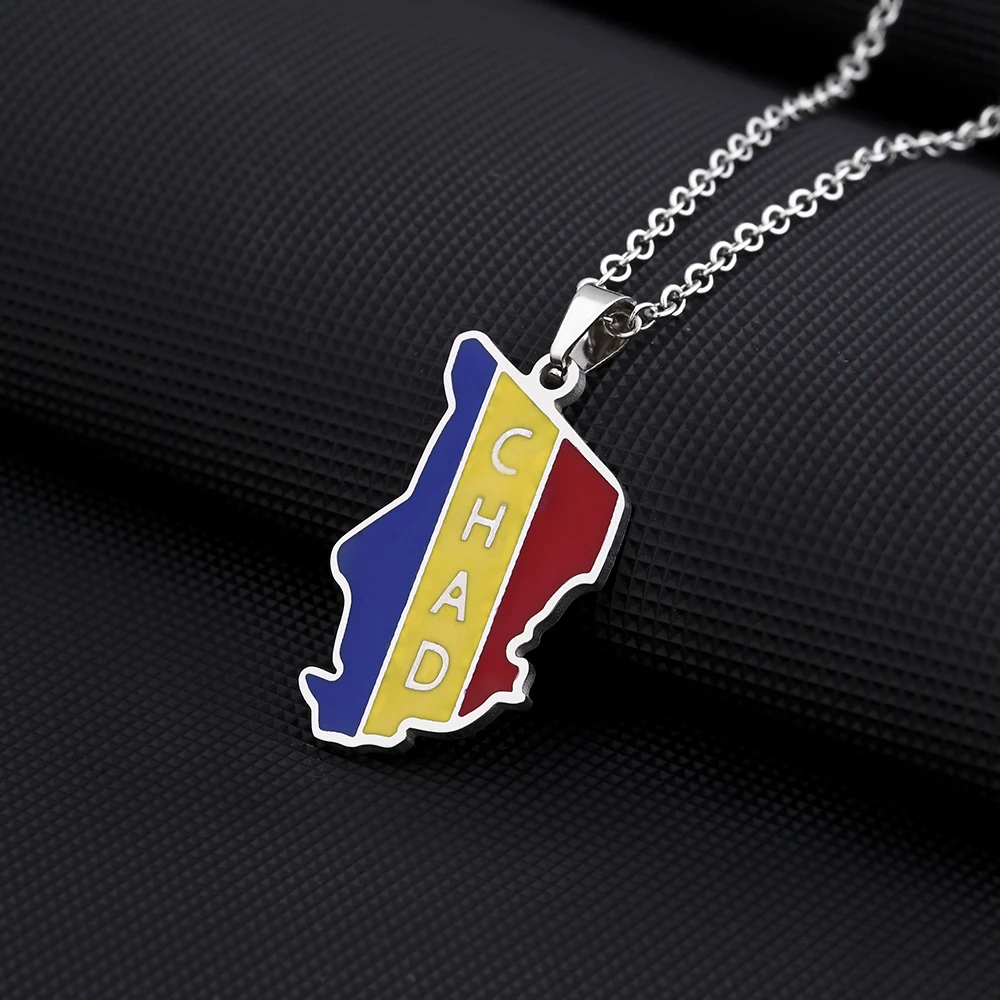 Africa Republic of Chad Map Flag Pendant Necklace Stainless Steel Gold/Silver Color Men Women Country Map Jewelry Gift