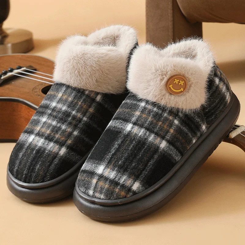 

Winter Thick Bottom Fleece Lined Warm Comfortable Snow Boots Male and Female SlipOn Soft Sole Cotton Shoes Fashionable All-Match