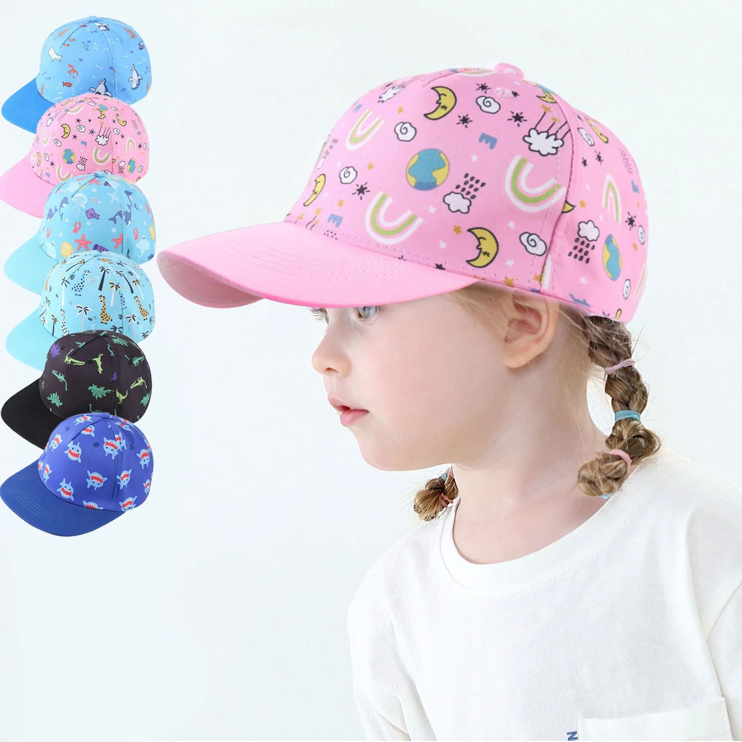 1-5 Years Children's Baseball Caps Baby Boys Girls Visor Hat Cartoon Dinosaur Print Hat Baby Holiday Photograph Cap Duckbill Cap