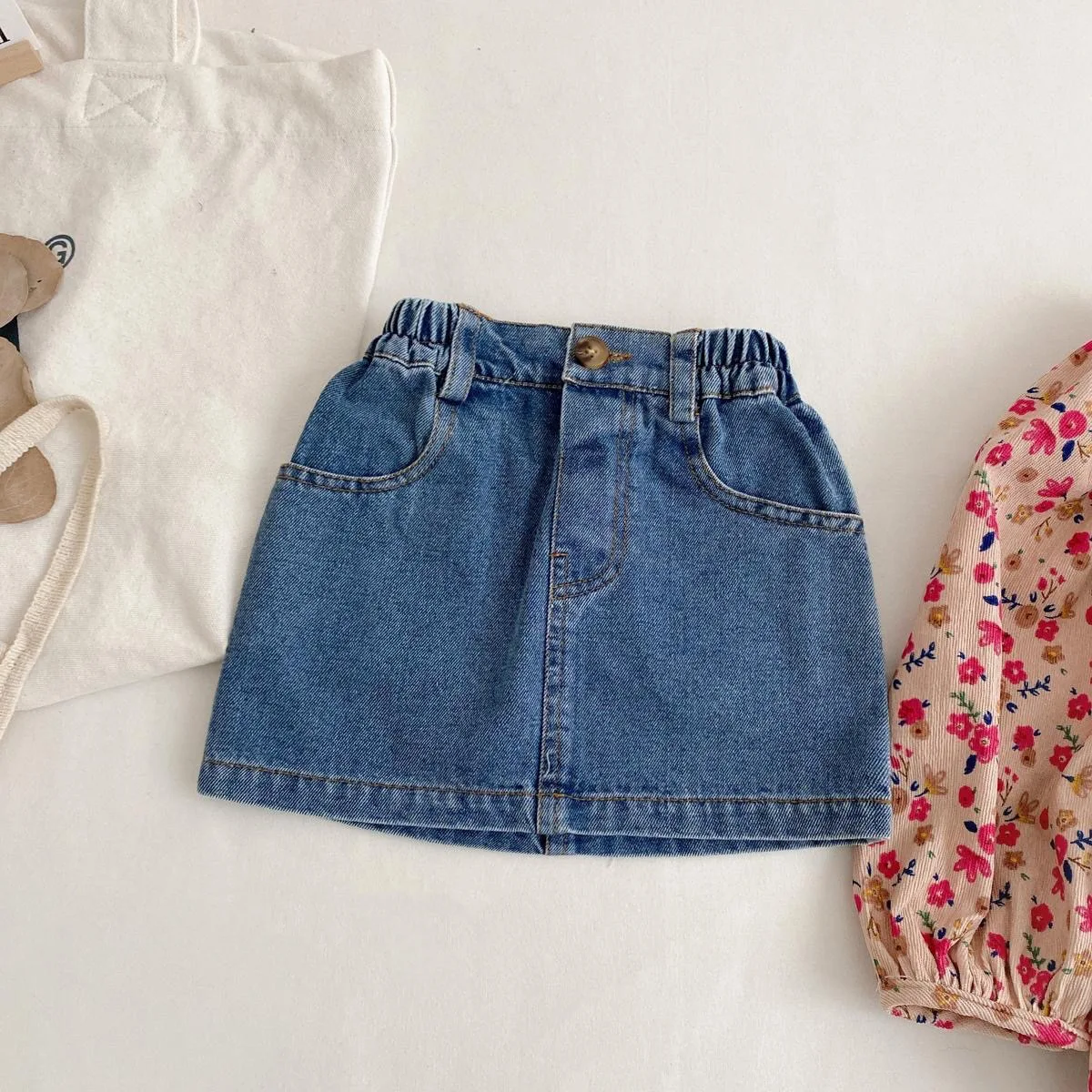 

Baby Girls Jeans Skirt 2025 Spring Autumn New Korean Style Fashion A-line Skirt with Hip Wrap Skirt Childrens Skirt