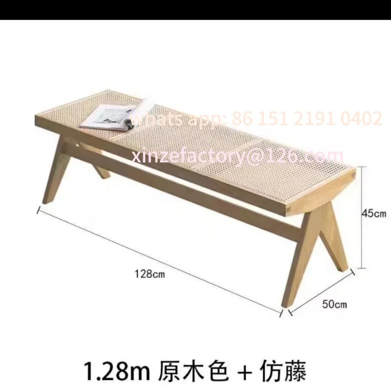 مقعد تغيير الأحذية المنزلية القابل للتخصيص لغرفة المعيشة وغرفة الطعام وكرسي مقعد من الخشب الصلب وشريط طويل من الخيزران مقعد عتيق لثلاثة أشخاص #6