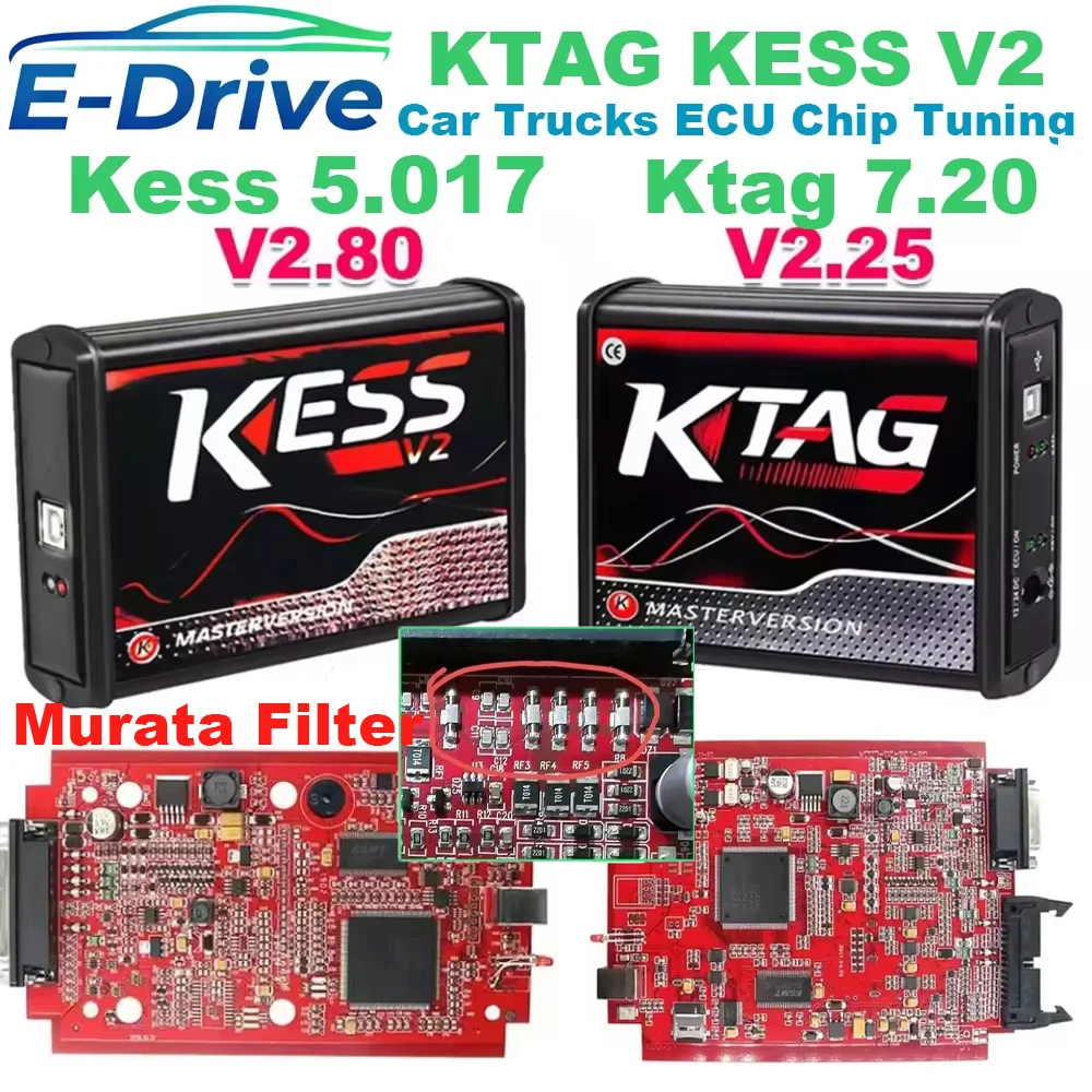 KESS V2.80 V5.017 KTAG 4LED V7.020 V2.25 Unlimited KTAG 4LED V7.020 V2.25 Online Red PCB No Token OBD2 Manager V2 ECU Programmer