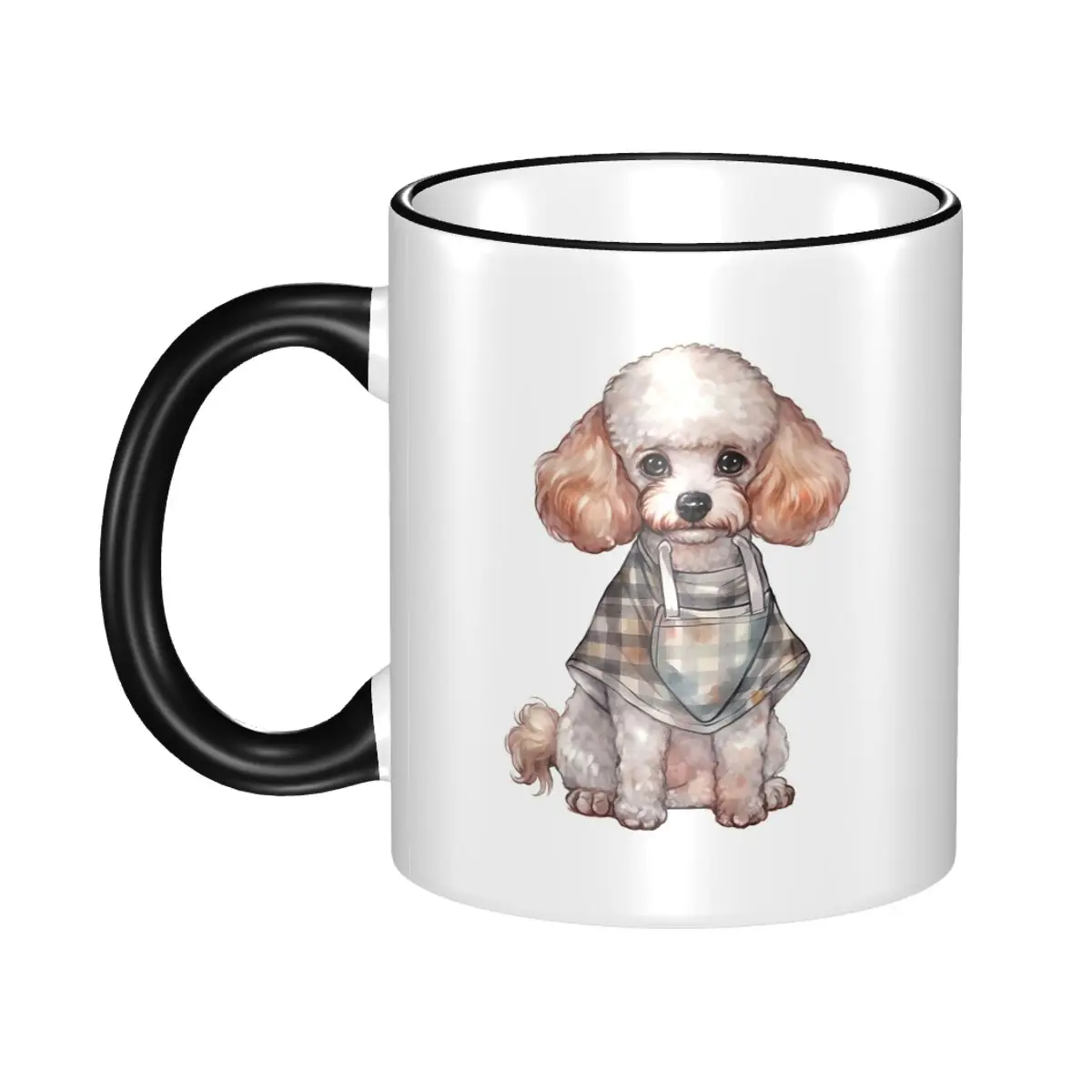 Cute Poodle Dog Wearing Plaid Outfit Mug Funny Ceramic Coffee Cups Tea Mugs Milk Cup Drinkware Gift for Woman Man