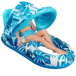 Inflatable Floating Bed with Sunshade Inflatable Water Sleeping Bed Floating Lounger Air Mattress for Swimming Pool Party