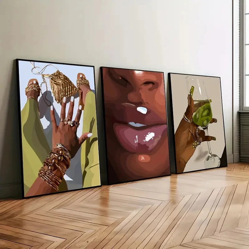 3 قطعة/المجموعة مجردة وعصرية الإناث التوضيح قماش من فتاة سوداء الاتجاه المشارك ، غرفة المعيشة الحديثة ديكور المنزل