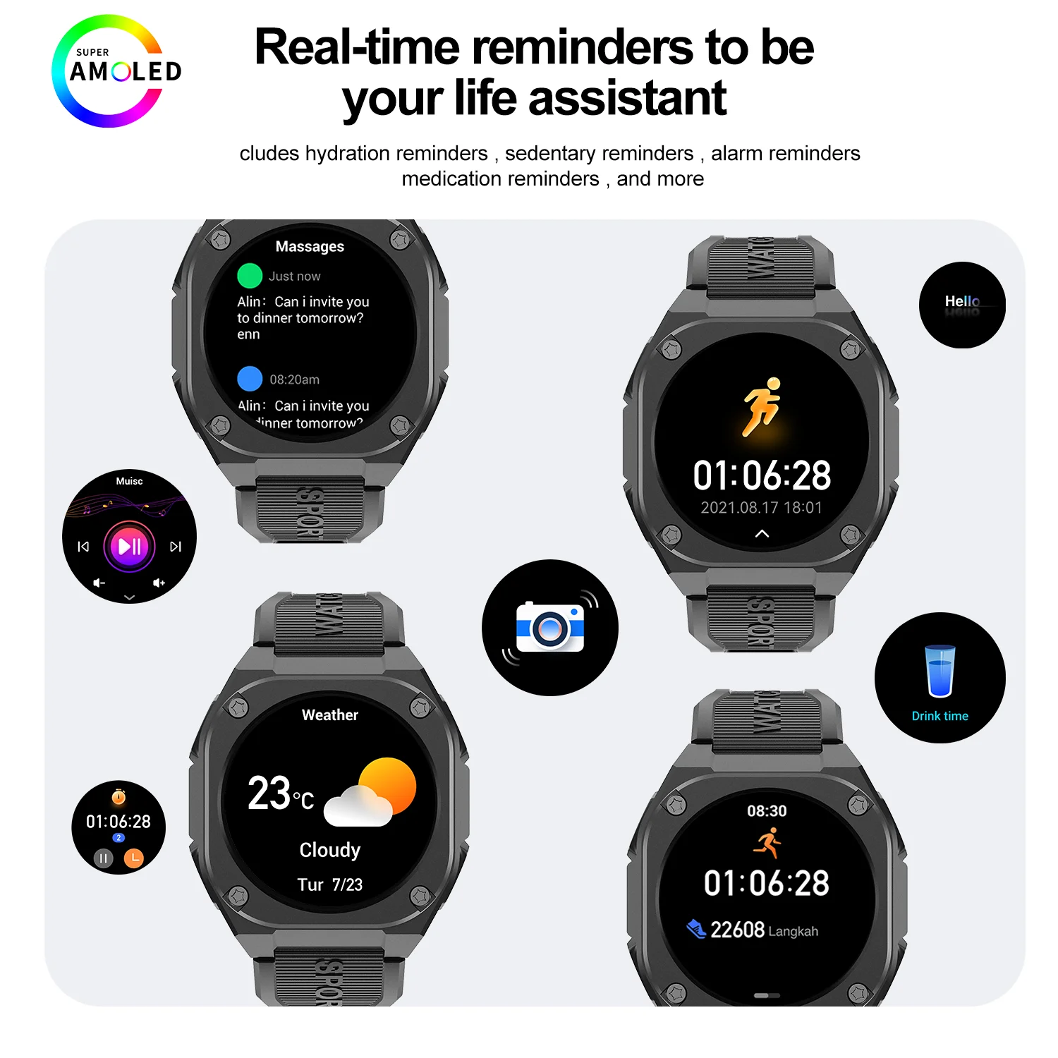2026 Smart Watch  IP68 Waterproof AMOLED SCREEN Smart Sport Watch with 300mAh Battery Wireless Call for Man Woman view 6