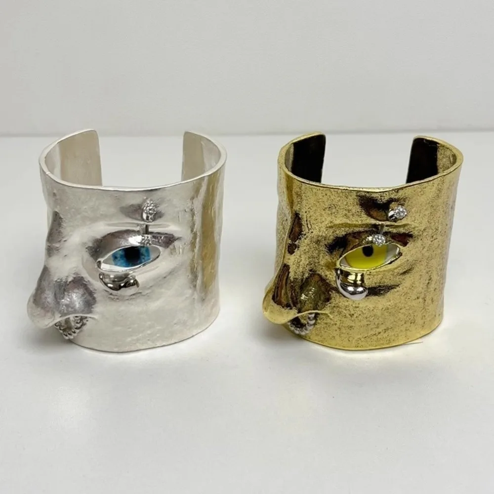 Vintage Facial Features Bracelet Exaggerated 3D Design Open Bangle Open Cuff Hand Crafted Metal Bracelet