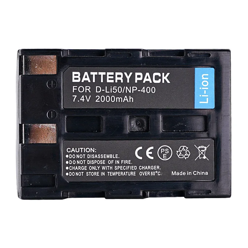 D-Li50 NP-400 2000mAh Camera Rechargeable Battery for Konica Minolta DiMAGE A1 A2 Pentax K10D K20D Dynax 5D 7D Sigma SD15 SD14