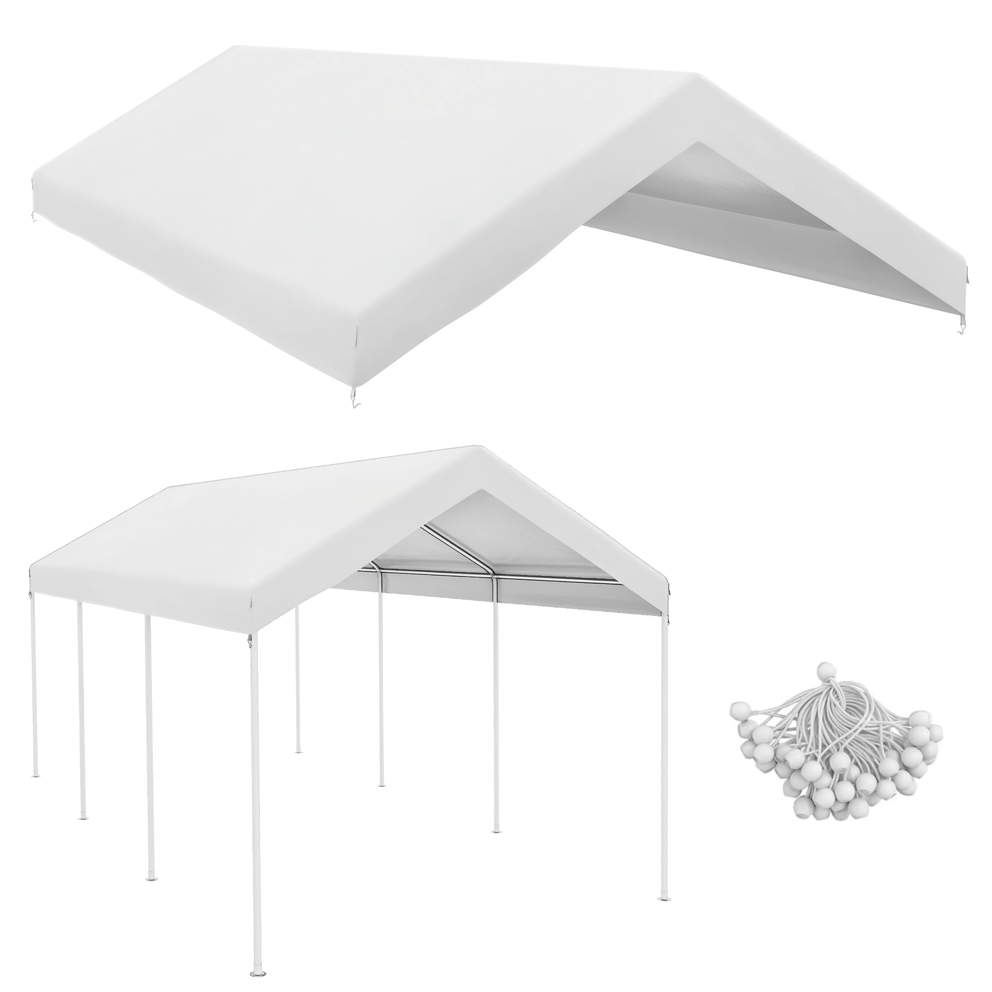 Outsunny 10 X 20 Carport Canopy Replacement Cover with Bungee Cords, White